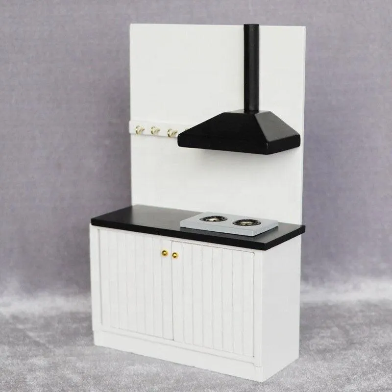 1:12 Scale - Dollhouse Kitchen Furniture Set 2 Pcs Kitchen Cabinet with Sink and Stove Ventilator - Miniature Dollhouse Furniture