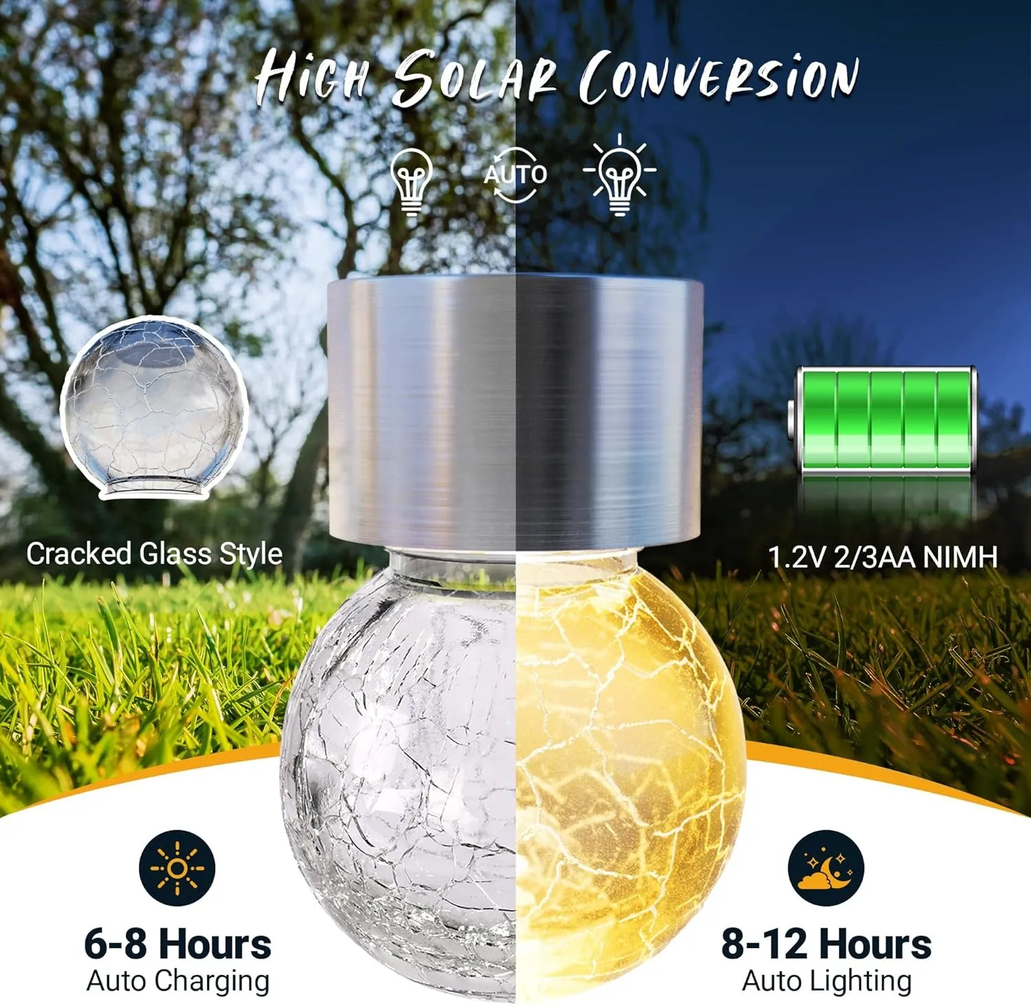 12 Pack Solar Outdoor Lights, Solar Hanging Lights for Christmas Decoration-Cracked Glass Solar Lights Outdoor Waterproof for Garden, Yard, Fence, Tree(Warm White)