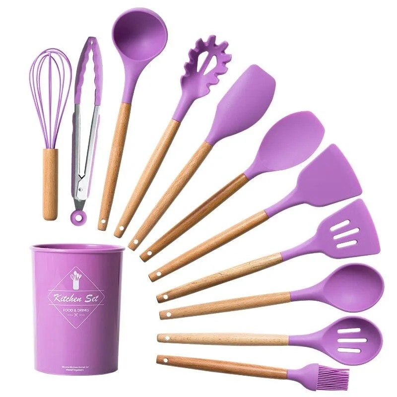 12 PCs Non stick Silicone Cooking Set- Purple