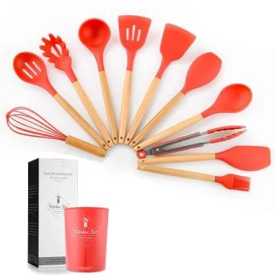 12 PCs Non stick Silicone Cooking Set-Red