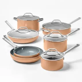 12pc Nonstick Ceramic Coated Aluminum Cookware Set Terracotta Orange - Figmint