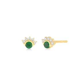 14KY Diamond and Emerald Mini Fan Stud Earrings