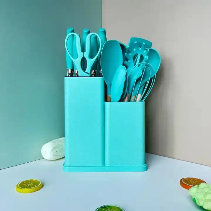 19 PCs Silicon Cooking & Knife Set With Board-Light Green