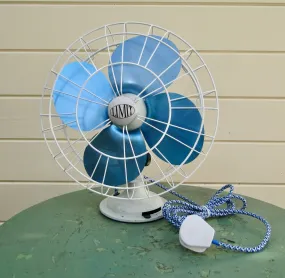 1950s 12 inch Vintage Limit Desk Fan With Blue Blades And Grey Body