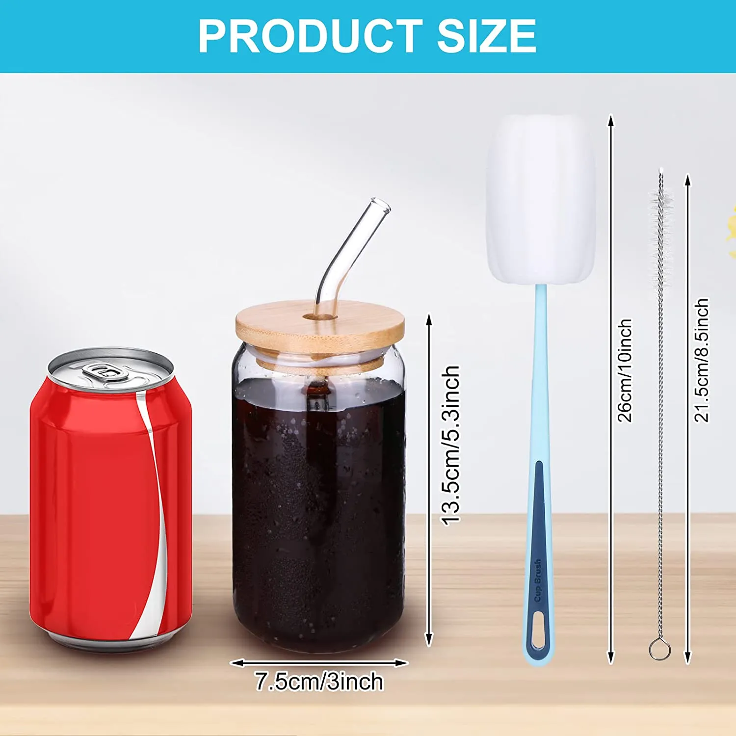 20 Pack Beer Can Glass Cups with Bamboo Lids and Glass Straws 16oz Clear Drinking Glass Tumbler Can Shaped Glass Cups Reusable Cute Glass Jars for Iced Coffee Cup Cocktail Soda Tea,Water