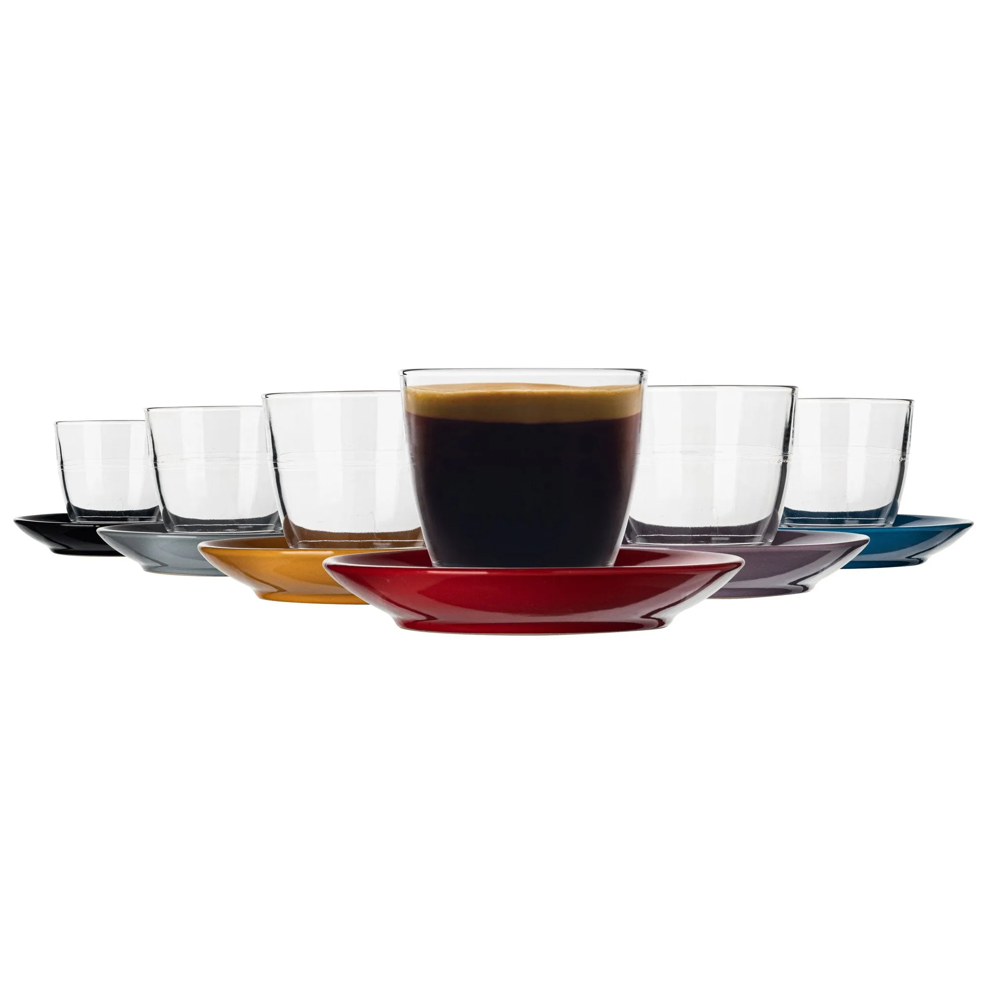 220ml Gigogne Glass Coffee Cups & Saucers - Pack of Six - By Duralex