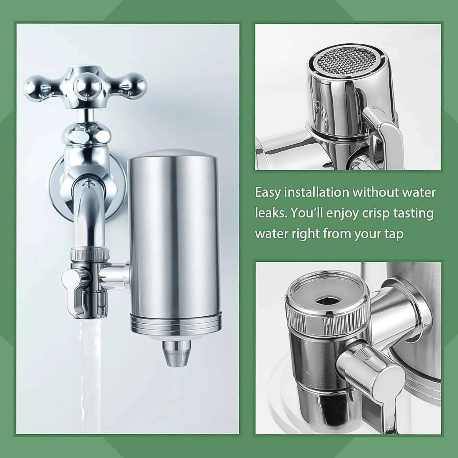 304 Stainless & Steel Faucet Mount Water Filter, Water Purifier (1 Set)