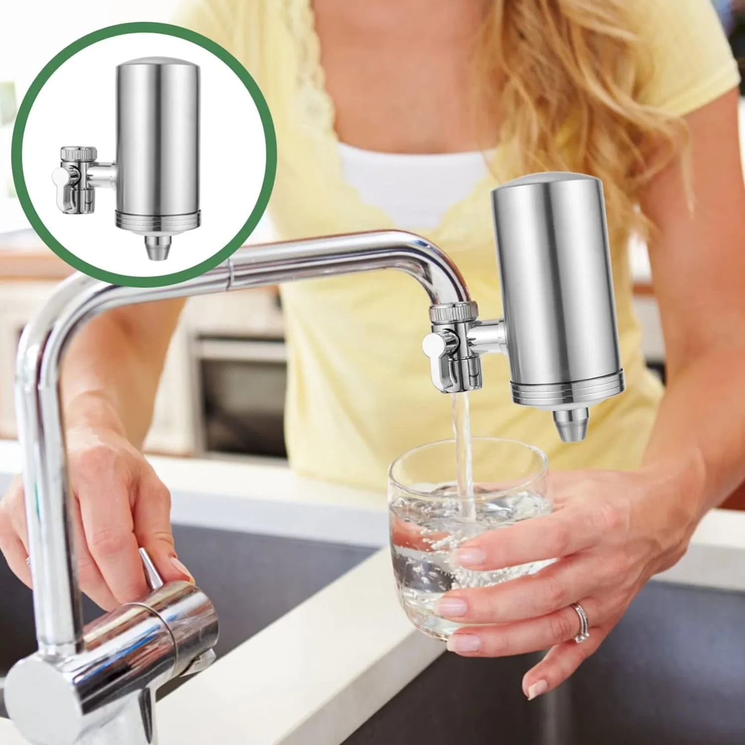 304 Stainless & Steel Faucet Mount Water Filter, Water Purifier (1 Set)