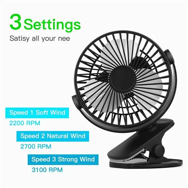 360° Portable Camping Fan USB Battery Clip On Mini Desk Office Fan