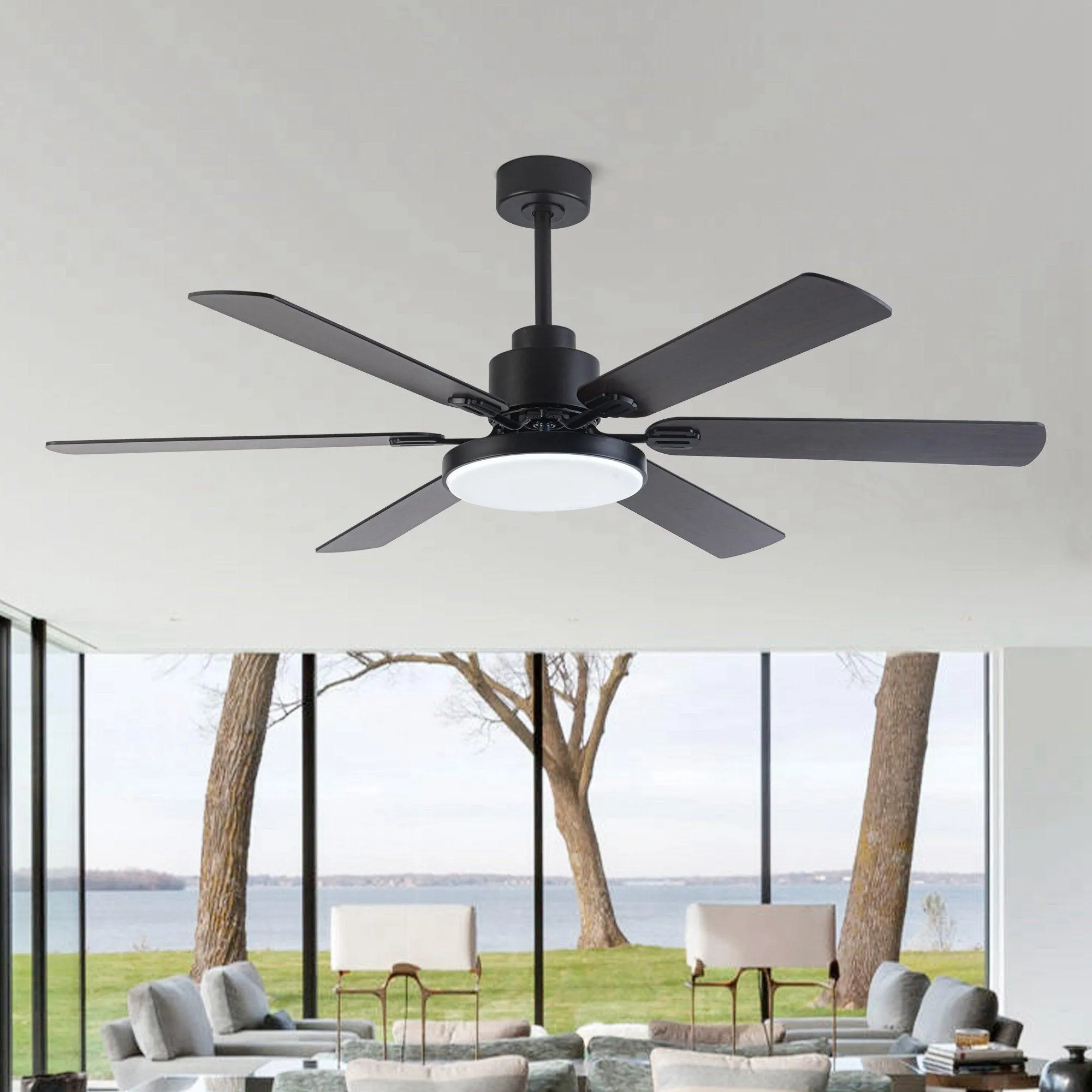 60" Industrial DC Motor Downrod Mount Reversible Ceiling Fan with Lighting and Remote Control