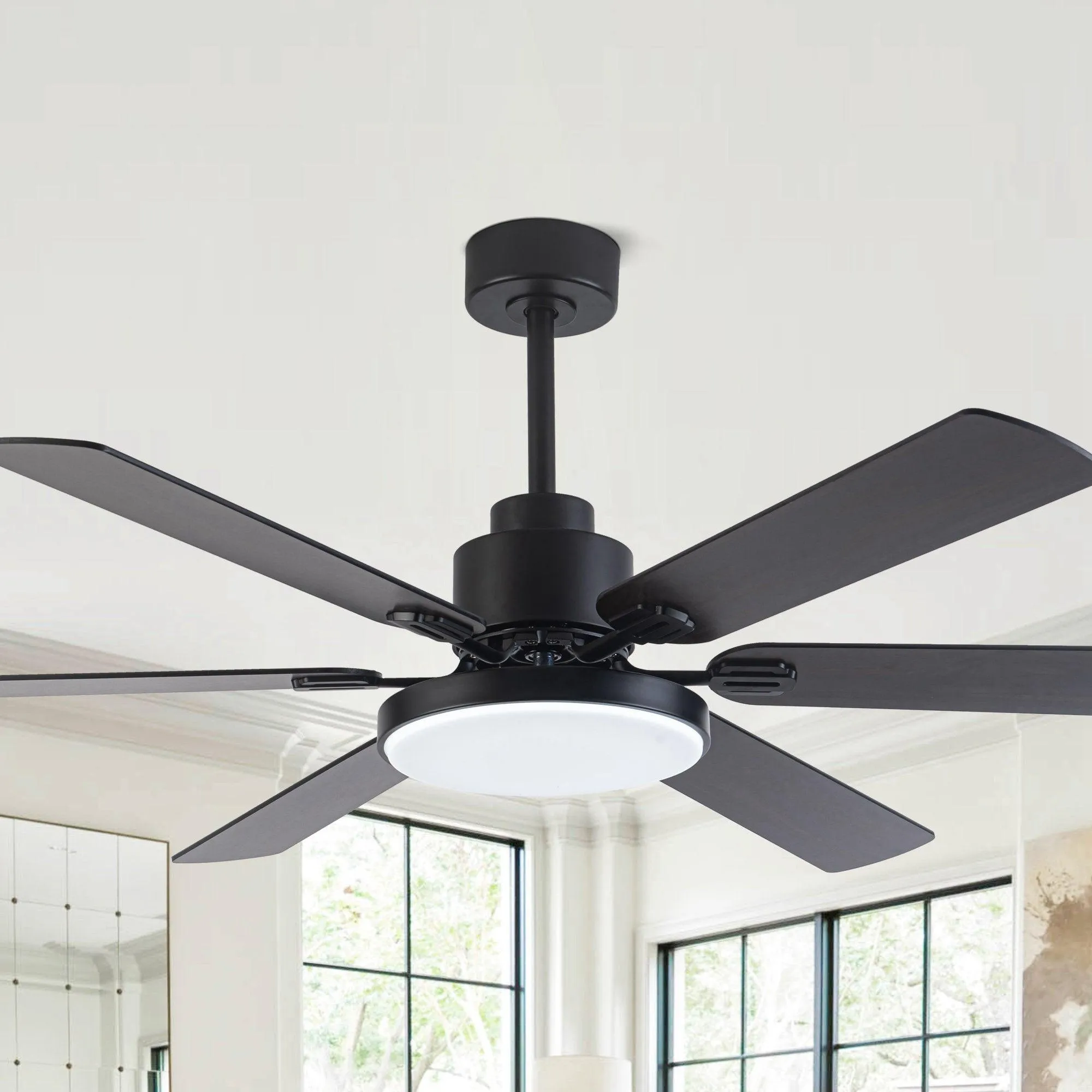 60" Industrial DC Motor Downrod Mount Reversible Ceiling Fan with Lighting and Remote Control