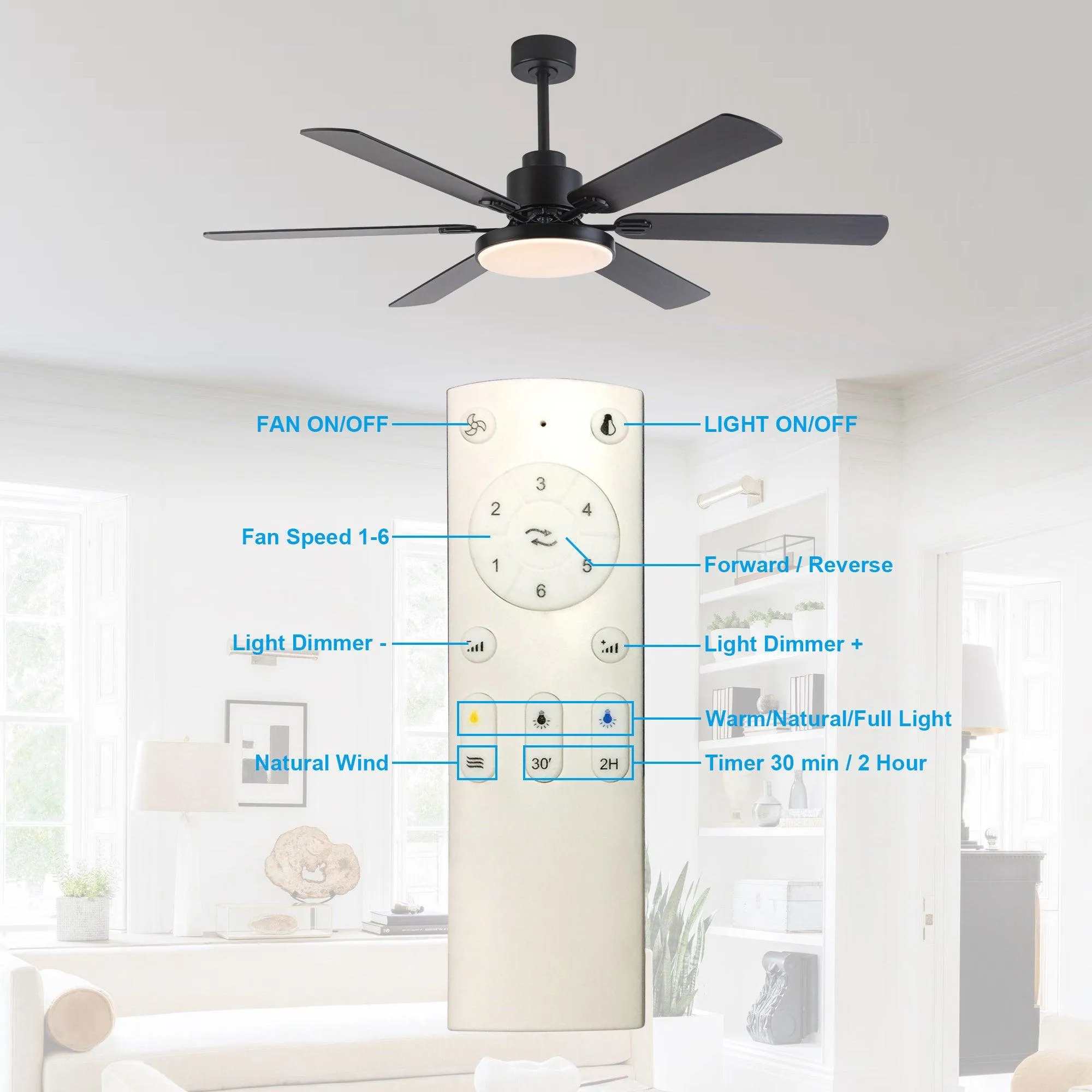 60" Industrial DC Motor Downrod Mount Reversible Ceiling Fan with Lighting and Remote Control