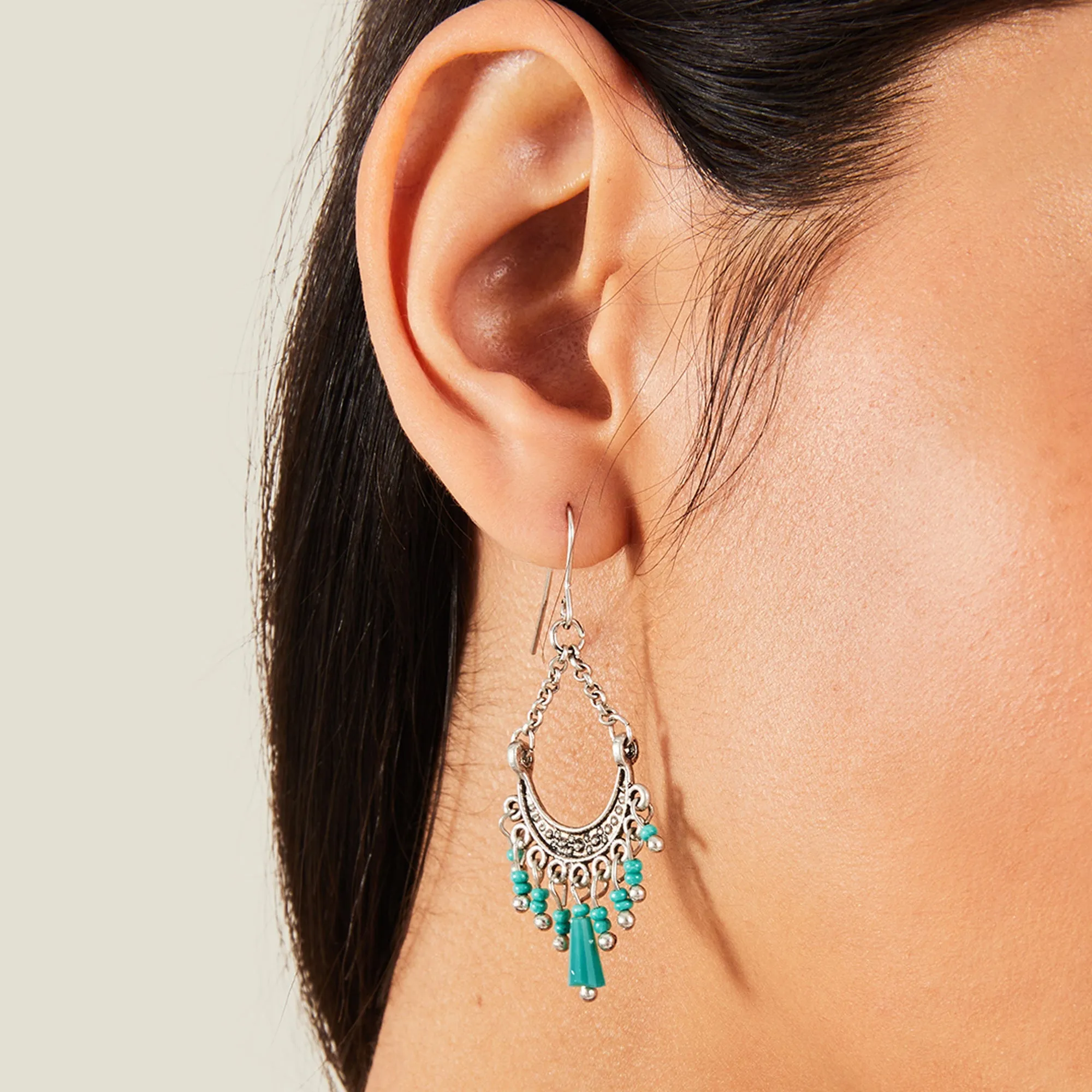 Accessorize London Women's Turquoise Mini Tassel Fan Earrings