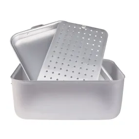 Agnelli Aluminum 3mm Rectangular Roasting Pan With Lid, Inside Grip & Two Folding Handles, 31.5 x 19.6-Inches