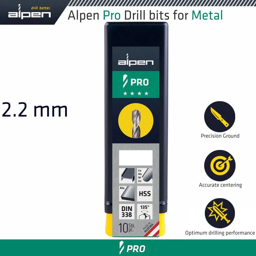 ALPEN ALPEN Pro 2.2 MM HSS drill DIN 338 RN 135 WITH SPLIT POINT BULK ALP9540022