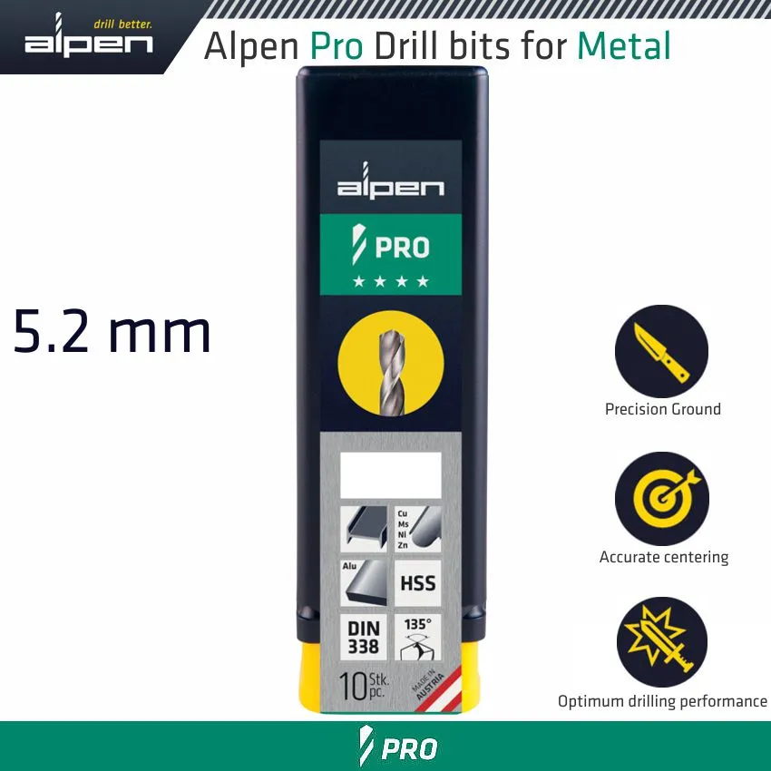 ALPEN ALPEN PRO 5.2 MM HSS DRILL DIN 338 RN 135 WITH SPLIT POINT BULK ALP9540052