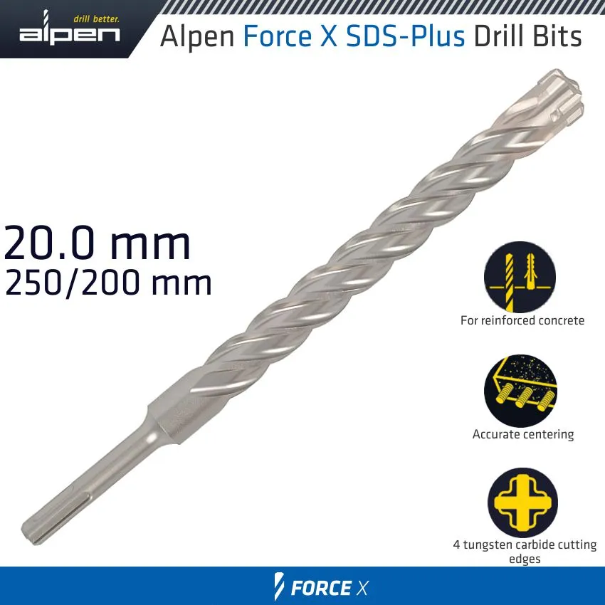 ALPEN FORCE X 20.0 x 250/200  SDS-PLUS DRILL BIT X4 CUTTING EDGES ALP835020