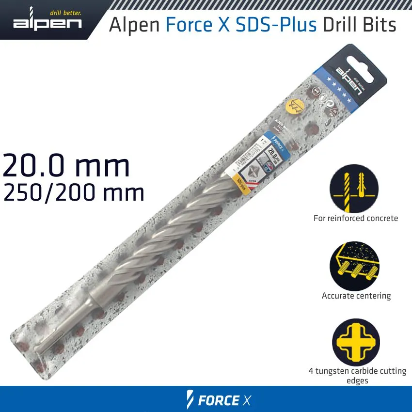 ALPEN FORCE X 20.0 x 250/200  SDS-PLUS DRILL BIT X4 CUTTING EDGES ALP835020