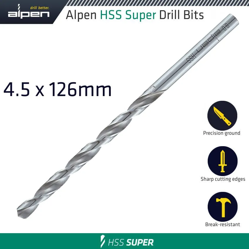 ALPEN HSS DRILL BIT LONG 4.5 X 126MM BULK ALP551045