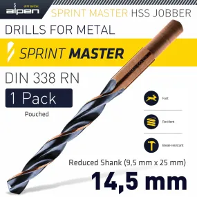 ALPEN HSS SPRINT MASTER 14.5MM RED SHANK 9.5MMX1 SLEEVED DIN338 ALPEN DRILL ALP6400145