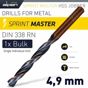 ALPEN HSS SPRINT MASTER 4.9MM BULK DIN 338 ALPEN DRILL BIT ALP6260049