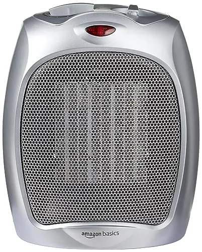 Amazon Basics 1500W Ceramic Personal Heater with Adjustable Thermostat, Silver