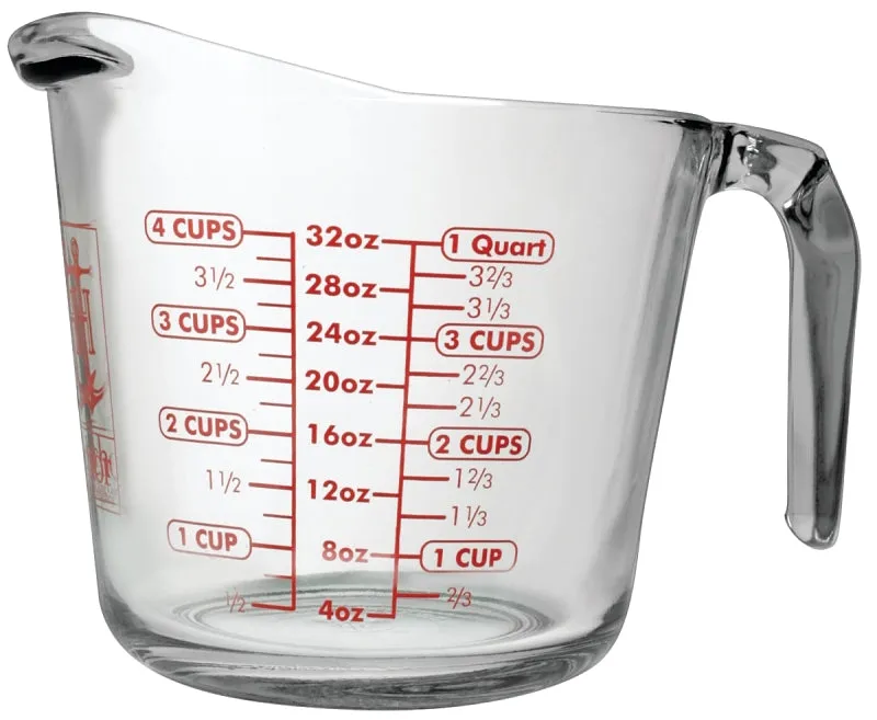 Anchor Hocking 551780L13 Measuring Cup, 1 qt Capacity, Glass, Clear :EA: QUANTITY: 3