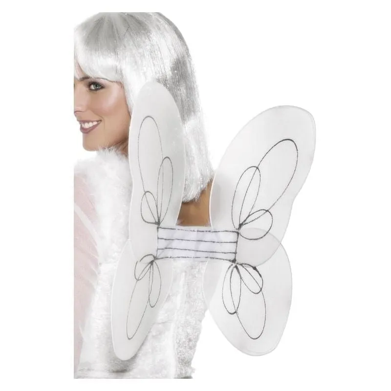 Angel Glitter Wings White and Silver Adult