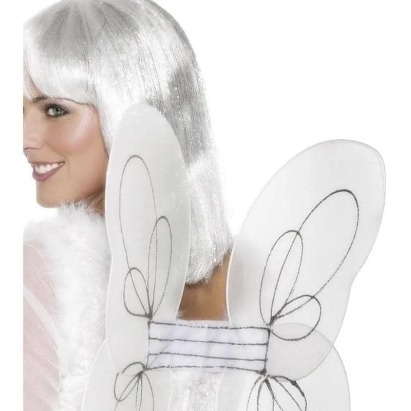 Angel Glitter Wings White and Silver Adult