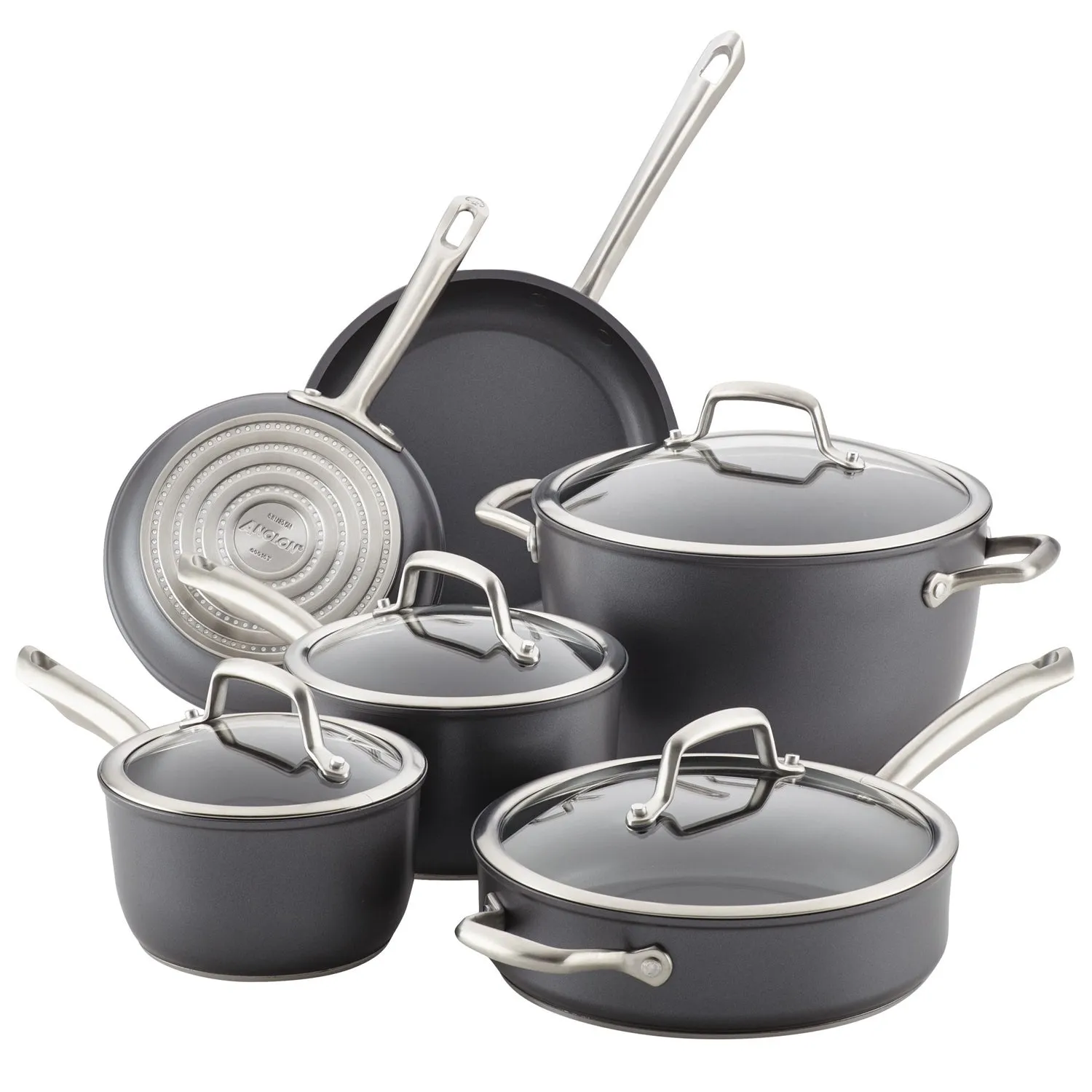 Anolon Accolade Forged Hard-Anodized Precision Forge Cookware Set, 10-Piece, Moonstone