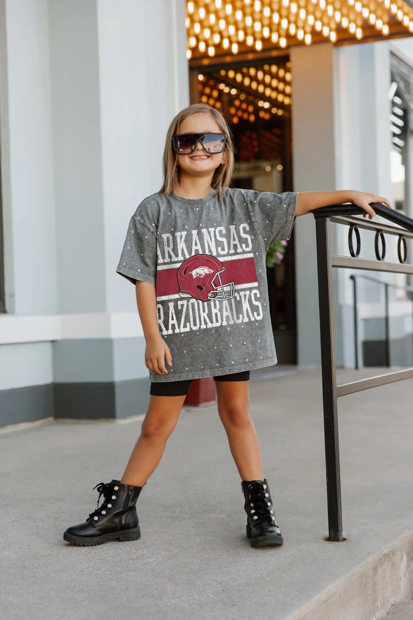 ARKANSAS RAZORBACKS ON THE BALL KIDS MINI RHINESTONE SHORT SLEEVE CLASSIC TEE