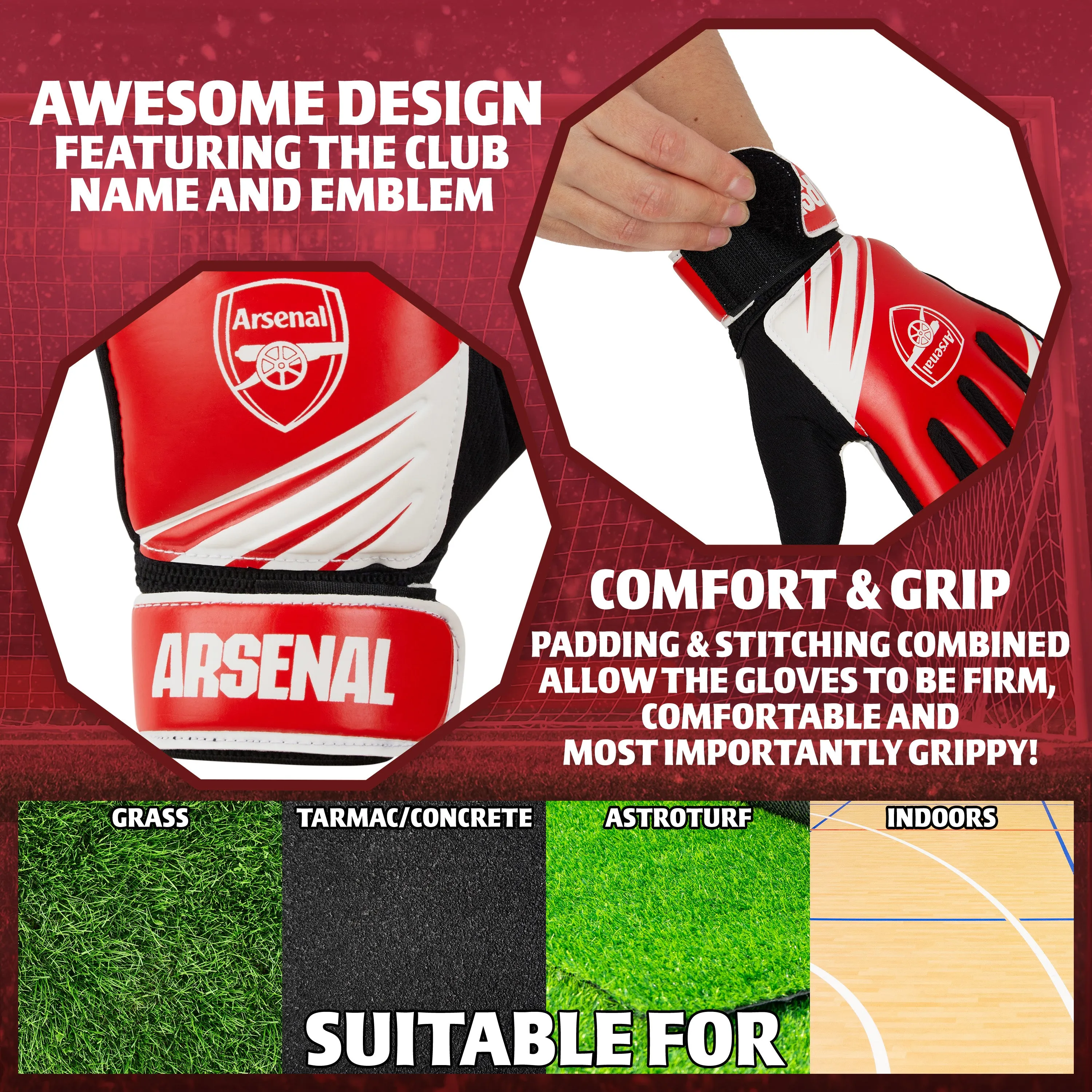 Arsenal F.C. Goalkeeper Gloves for Kids Teenagers - Size 7