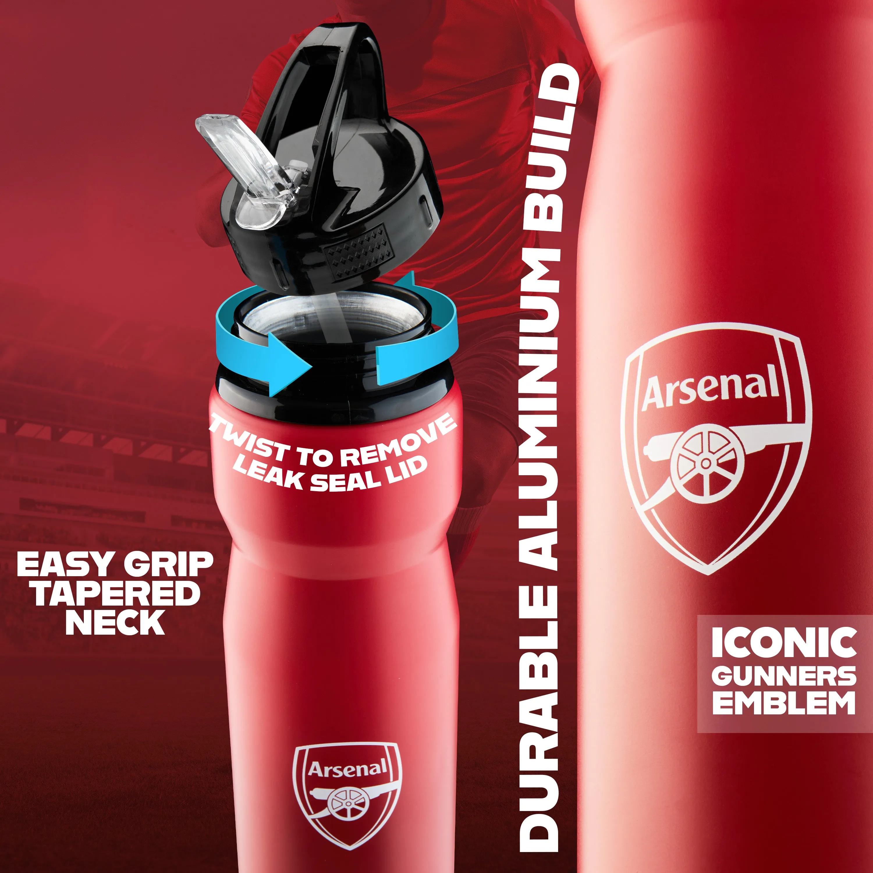 Arsenal F.C. Water Bottle with Straw - Metal Water Bottle for Football Fans