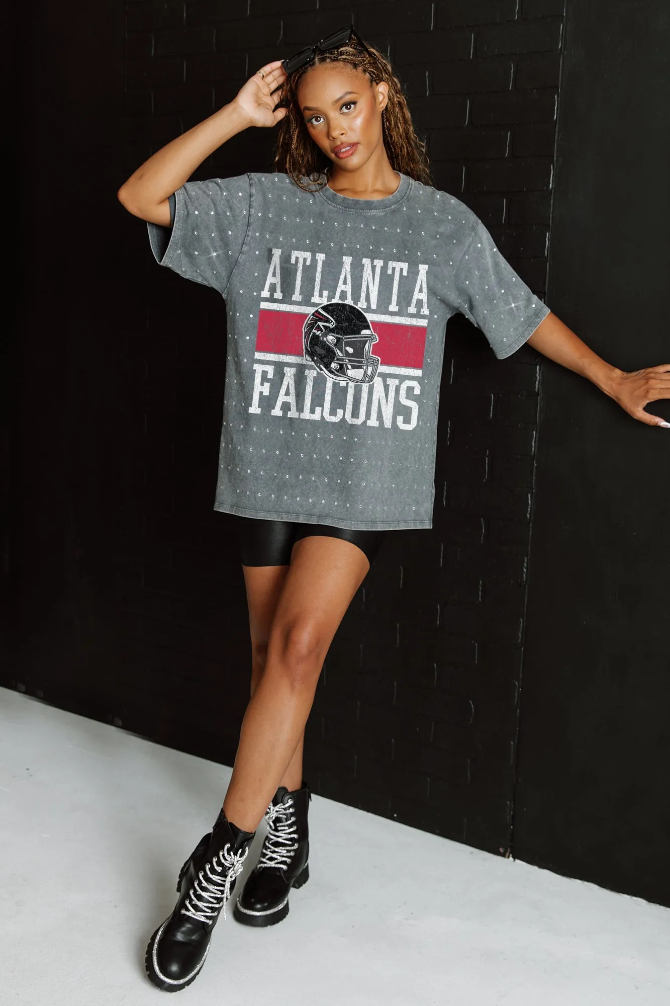 ATLANTA FALCONS ON THE BALL MINI RHINESTONE SHORT SLEEVE CLASSIC TEE