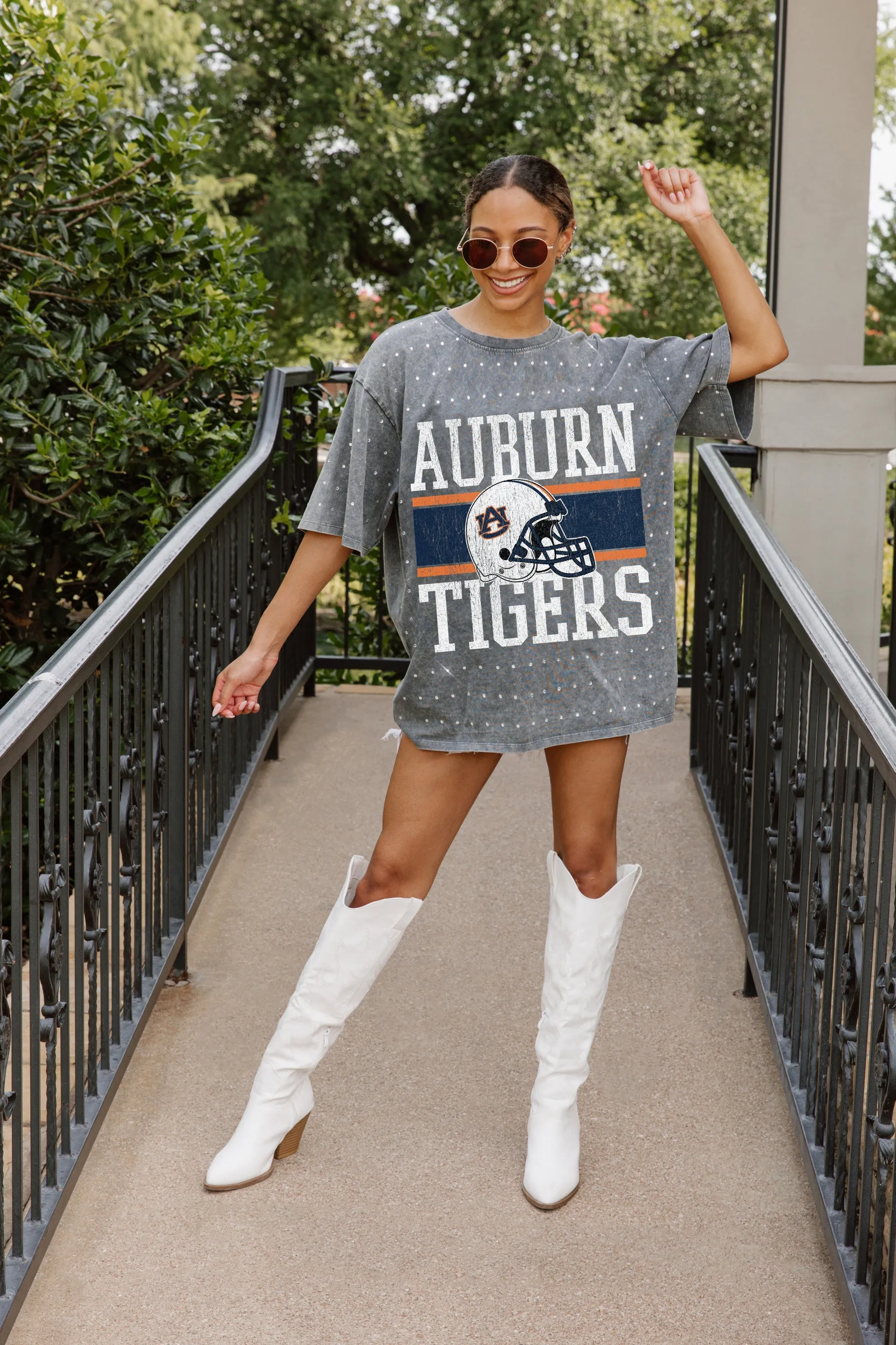 AUBURN TIGERS ON THE BALL MINI RHINESTONE SHORT SLEEVE CLASSIC TEE