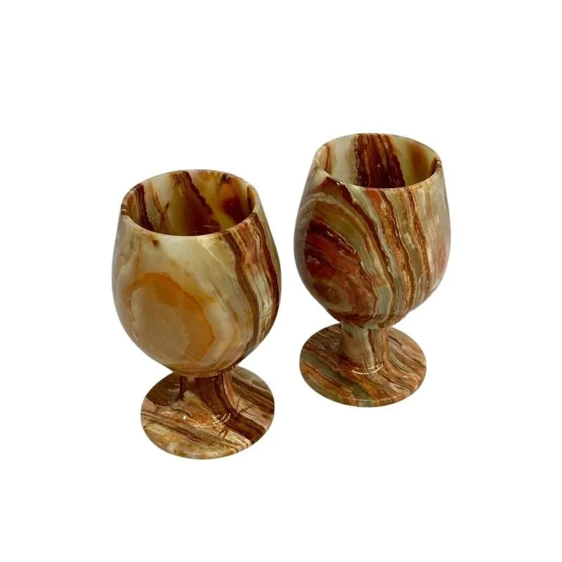 Banded Onyx Wine Glass Set With Storage Case