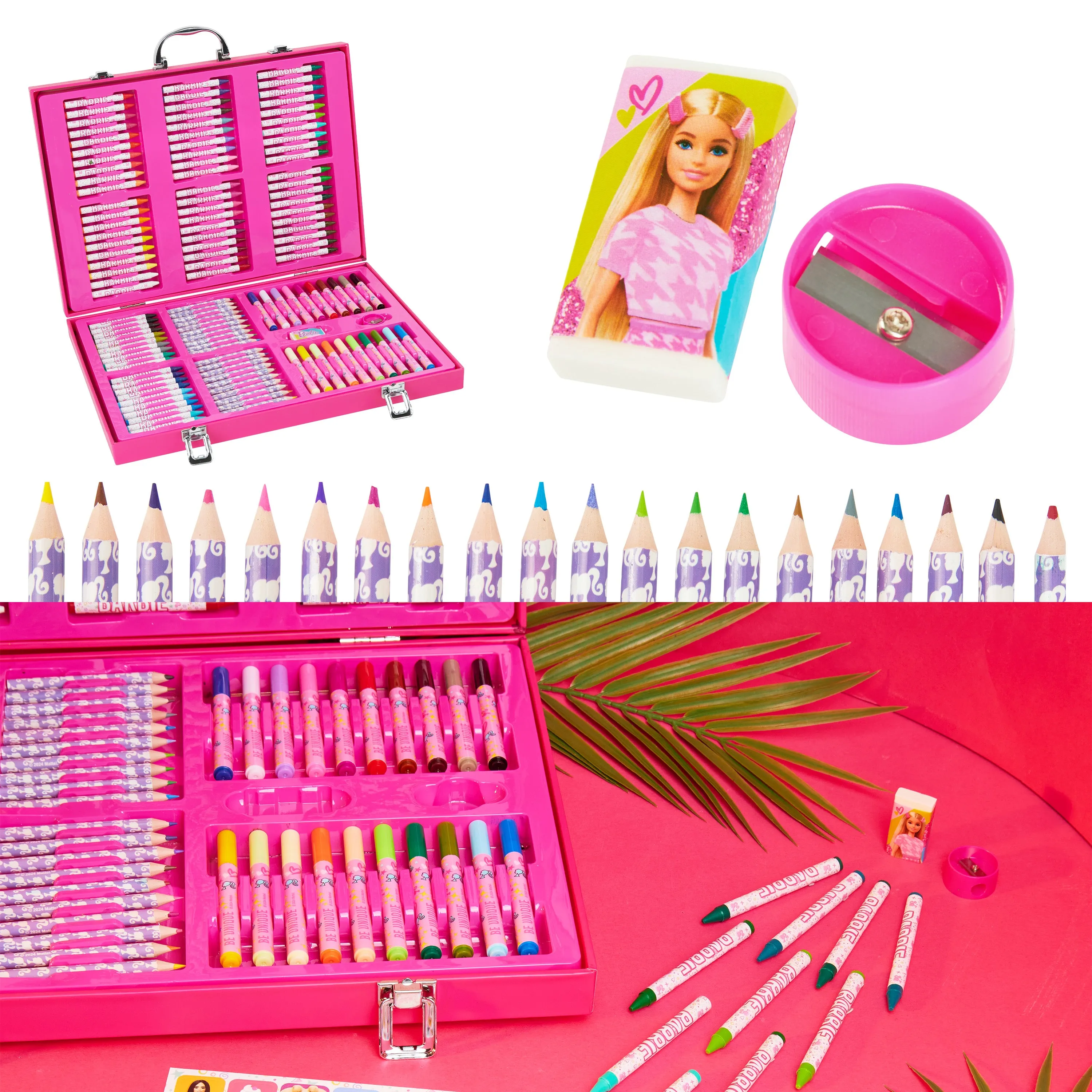 Barbie Art Supplies Set, 130  Pcs Girls Drawing Colouring Travel Case