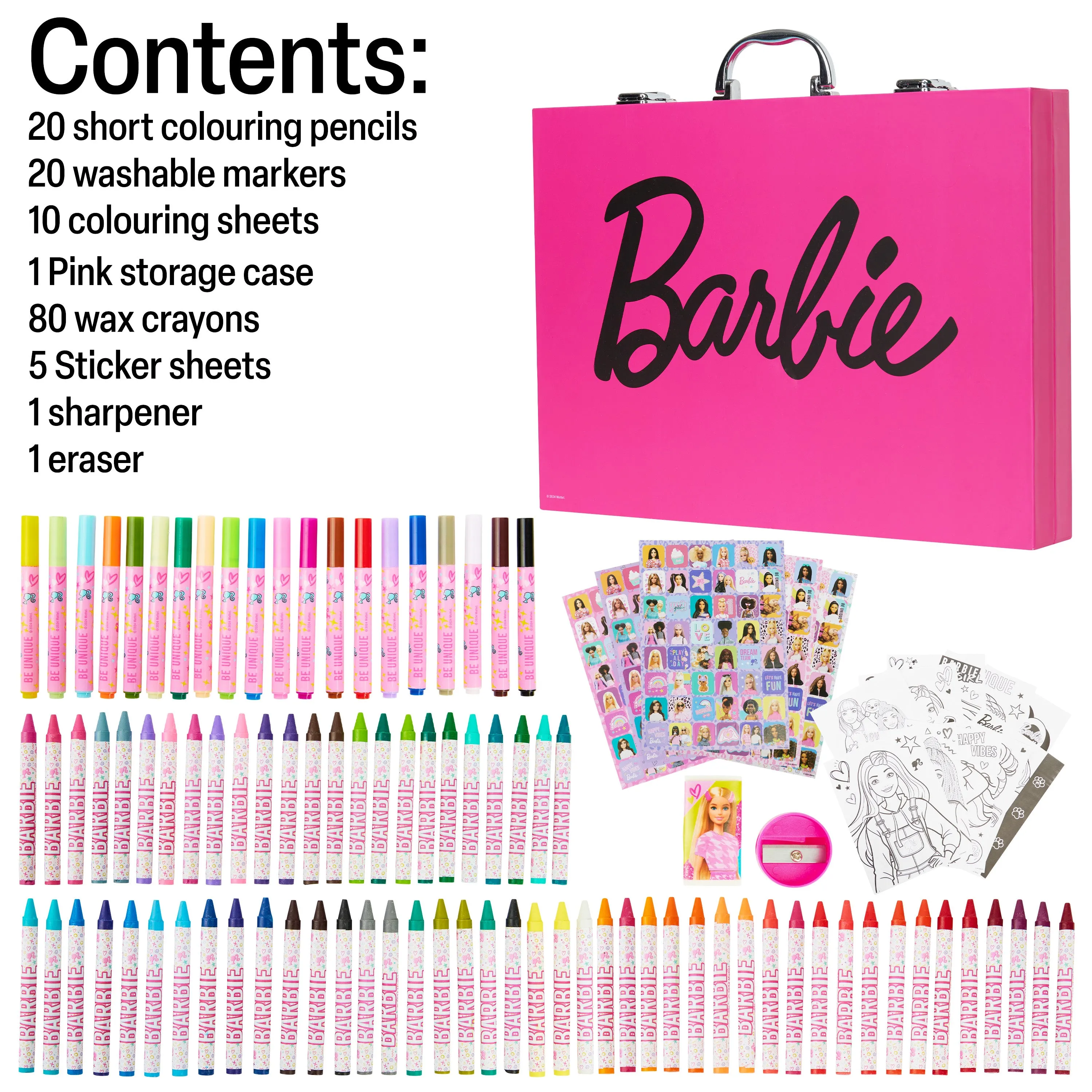 Barbie Art Supplies Set, 130  Pcs Girls Drawing Colouring Travel Case