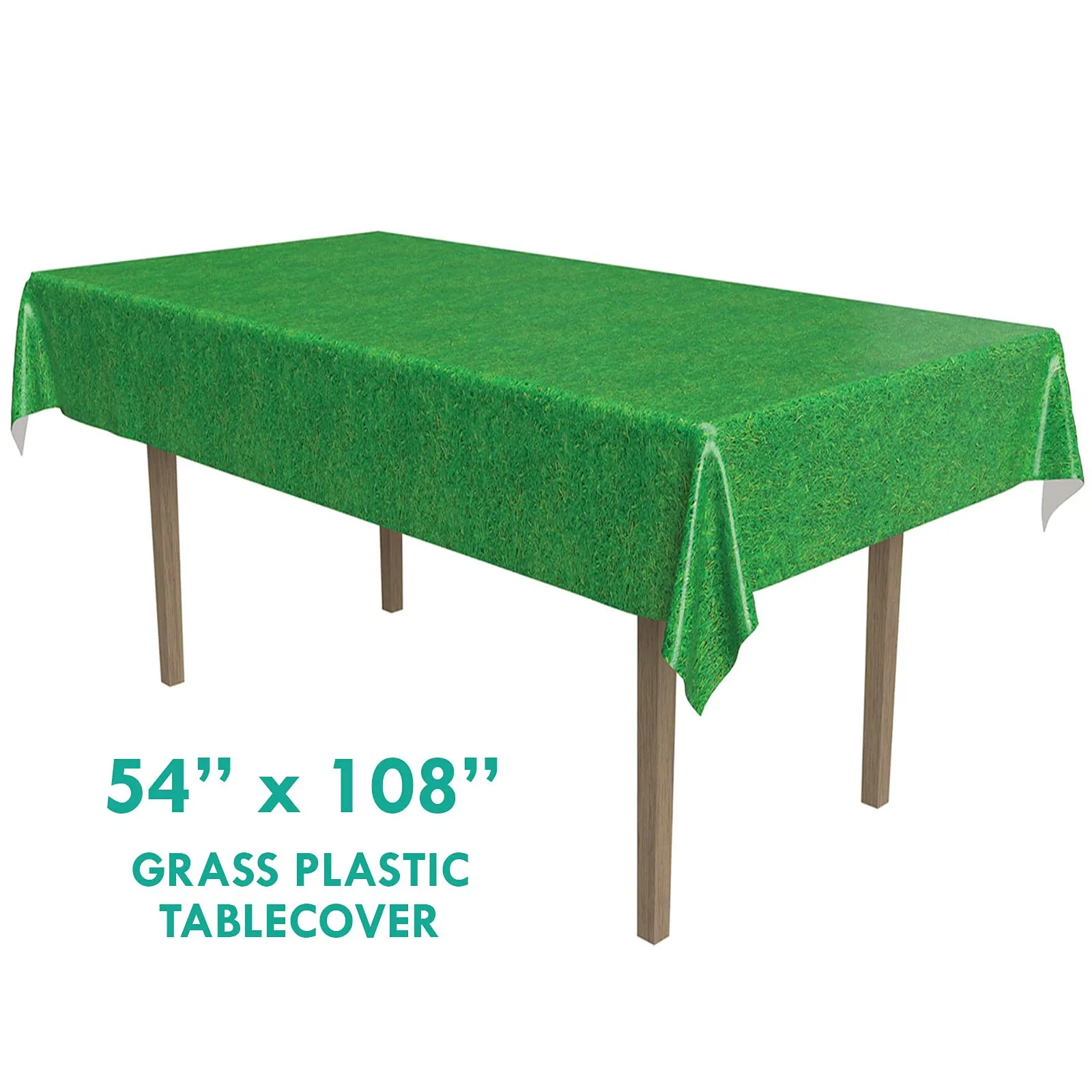 Baseball Party Supplies - Metallic Hanging Baseball Whirls and Green Grass Outfield Table Cover