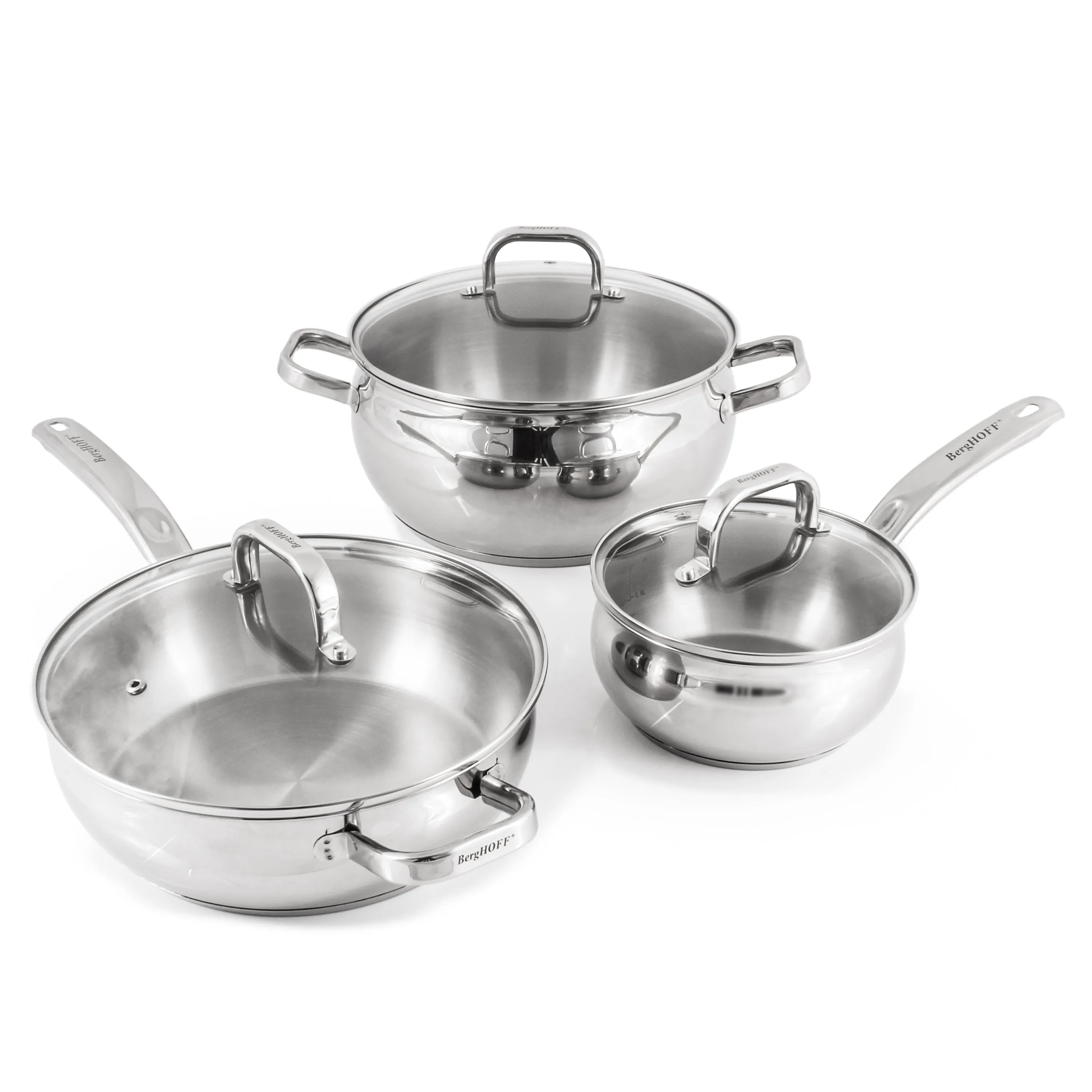 BergHOFF Belly Shape 12pc 18/10 Stainless Steel Cookware Set, Glass Lids