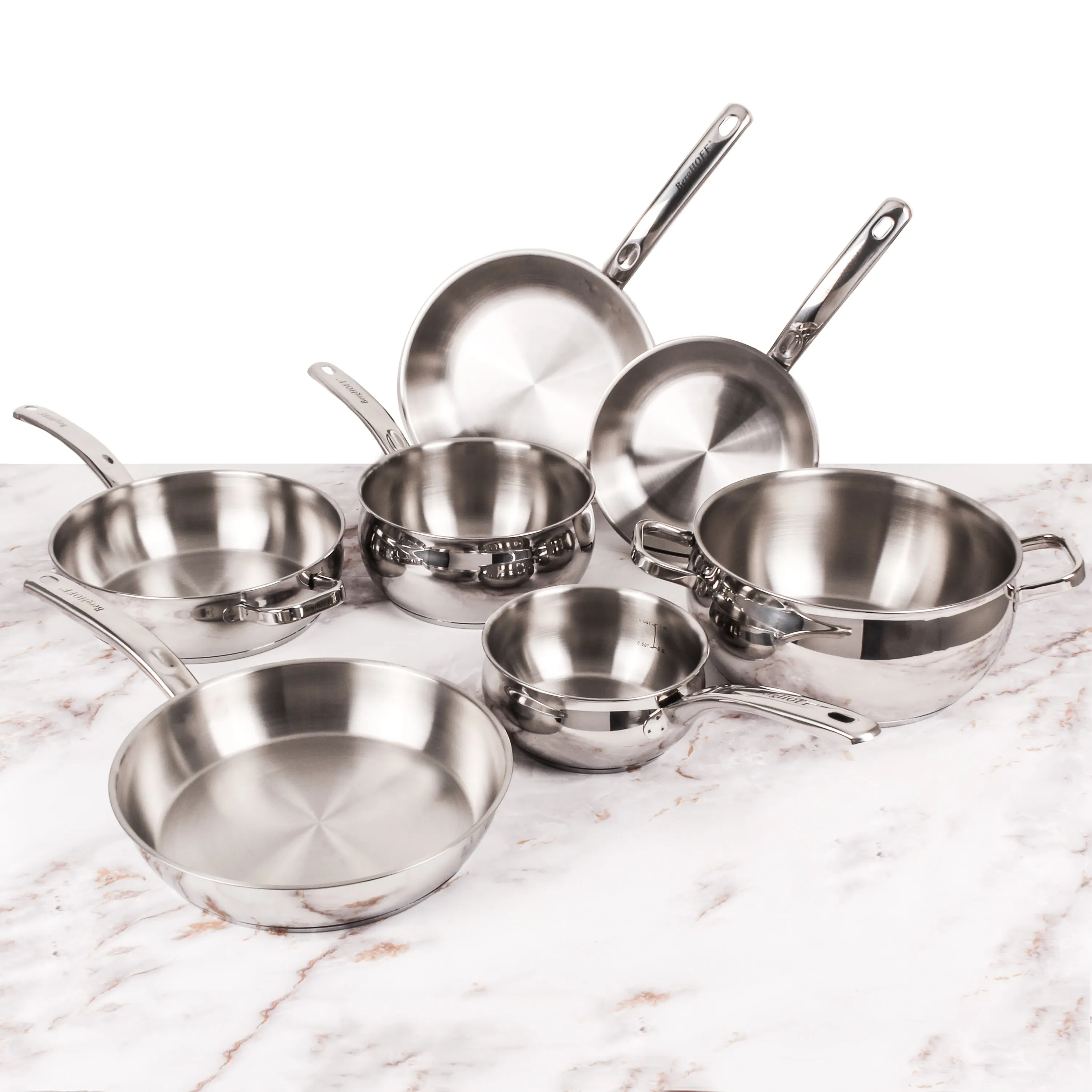 BergHOFF Belly Shape 12pc 18/10 Stainless Steel Cookware Set, Glass Lids