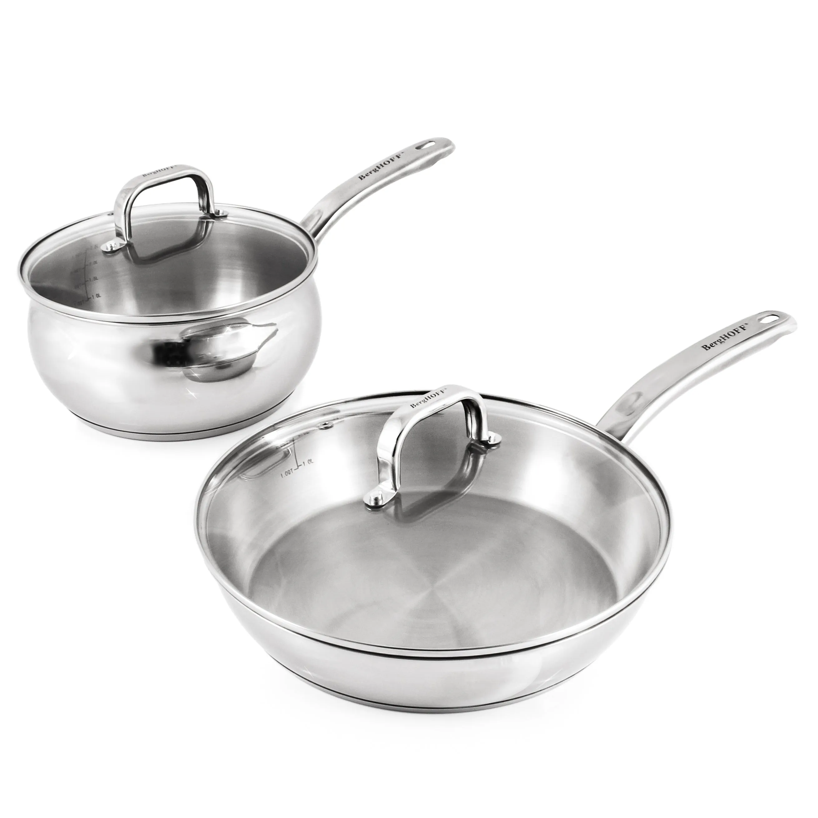 BergHOFF Belly Shape 7pc 18/10 Stainless Steel Cookware Set with Glass Lids