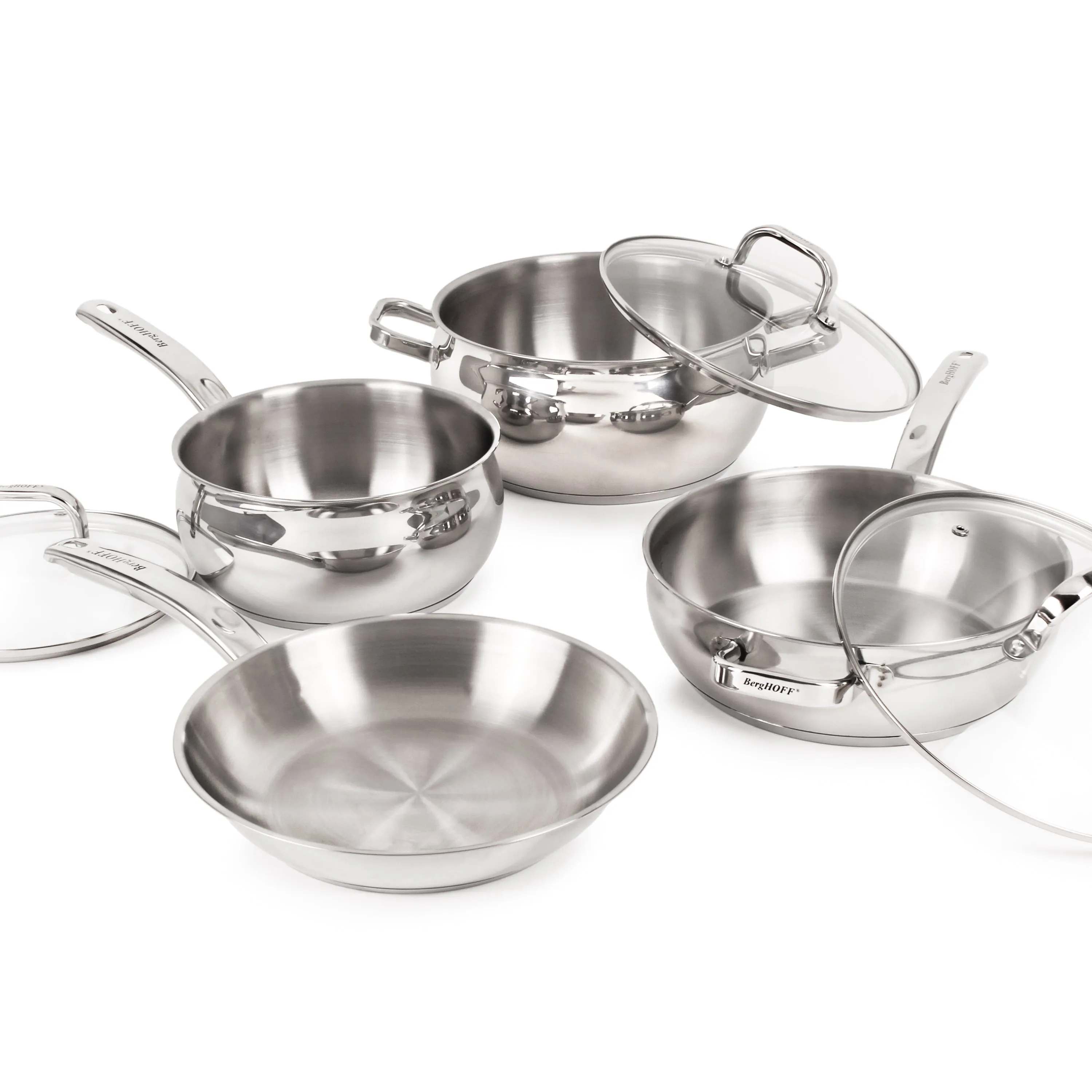 BergHOFF Belly Shape 7pc 18/10 Stainless Steel Cookware Set with Glass Lids