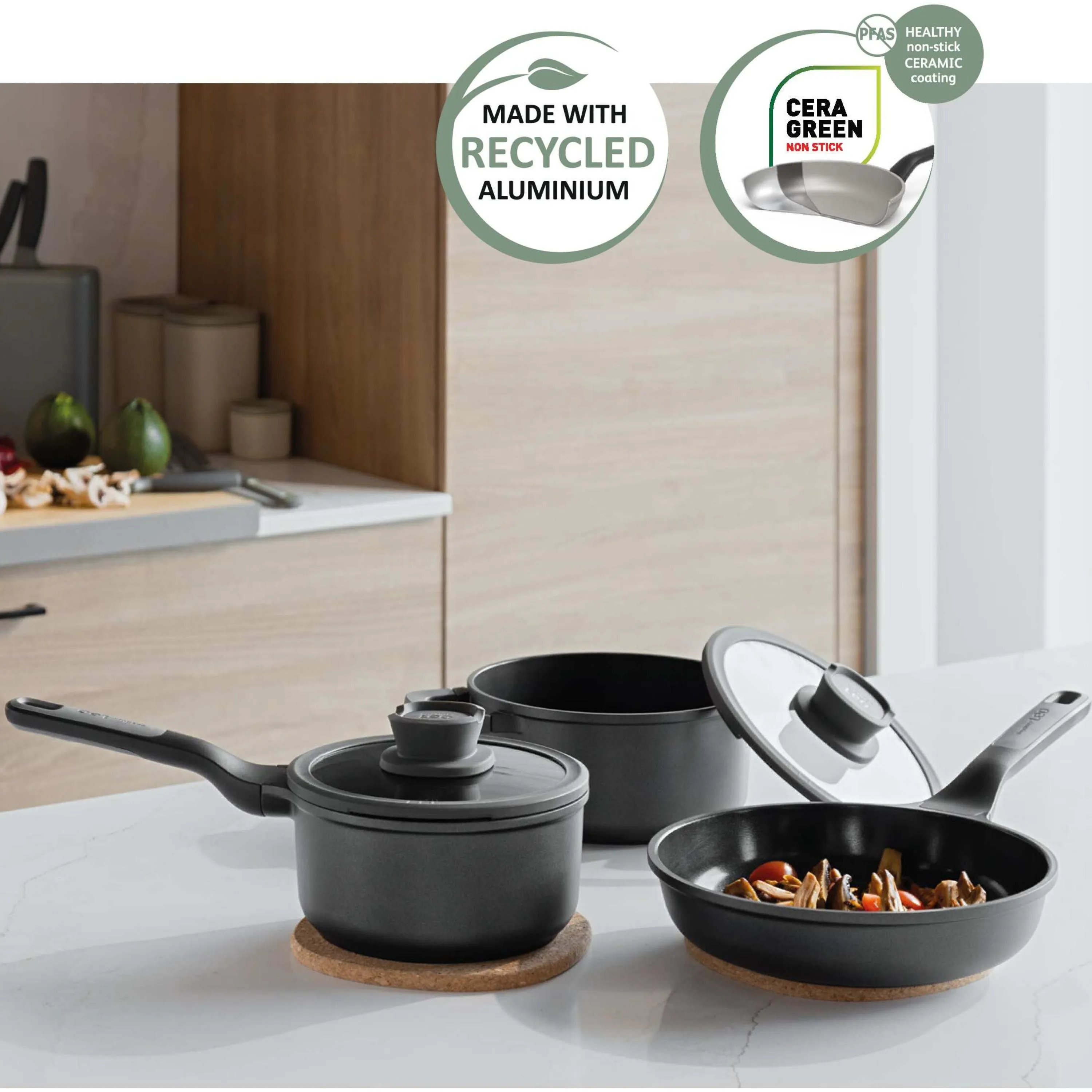 BergHOFF Leo Stone  5pc Nonstick Ceramic Cookware Set, Recycled