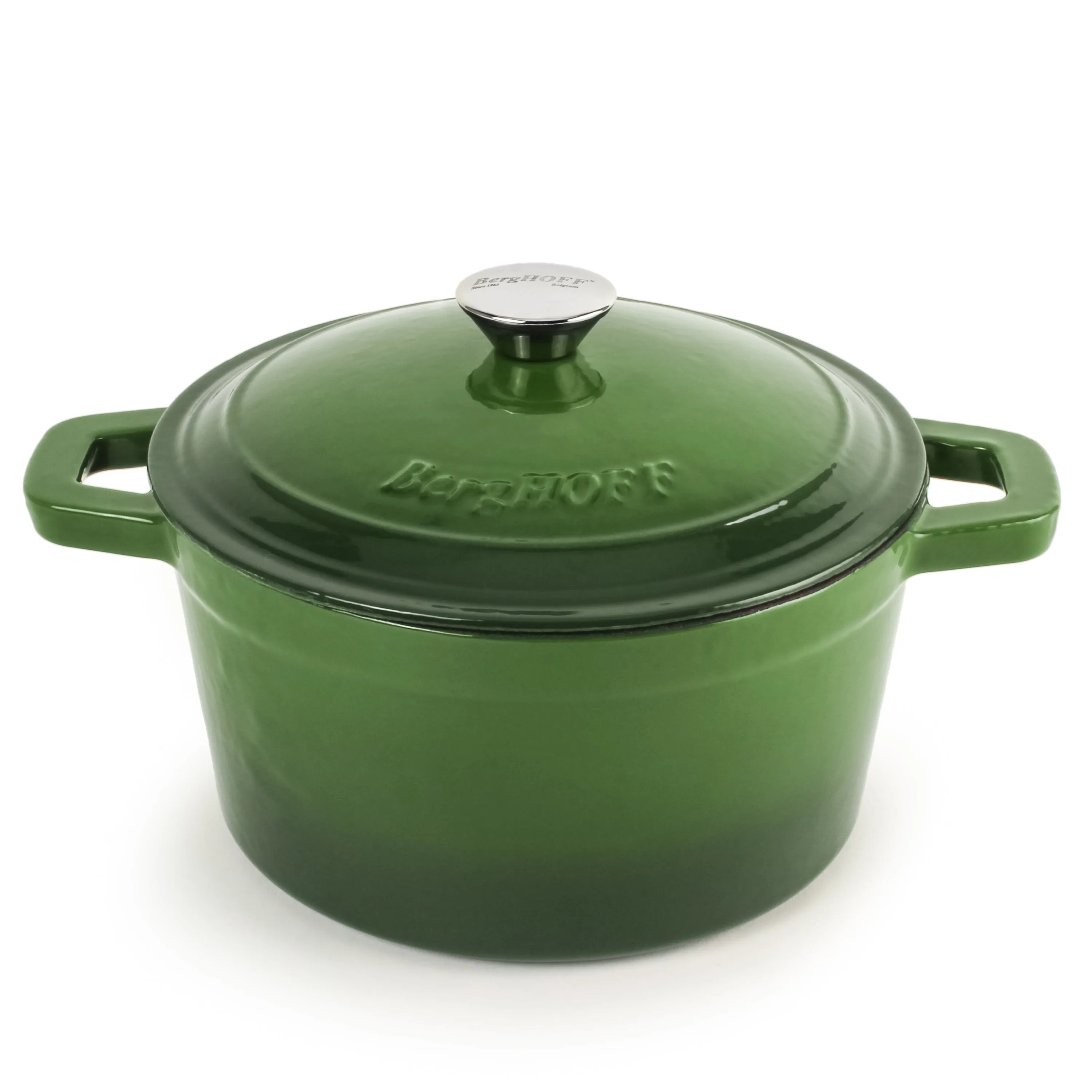 BergHOFF Neo 4pc Cast Iron Cookware Set, Fry Pan, Grill Pan & Round Dutch Oven, Green