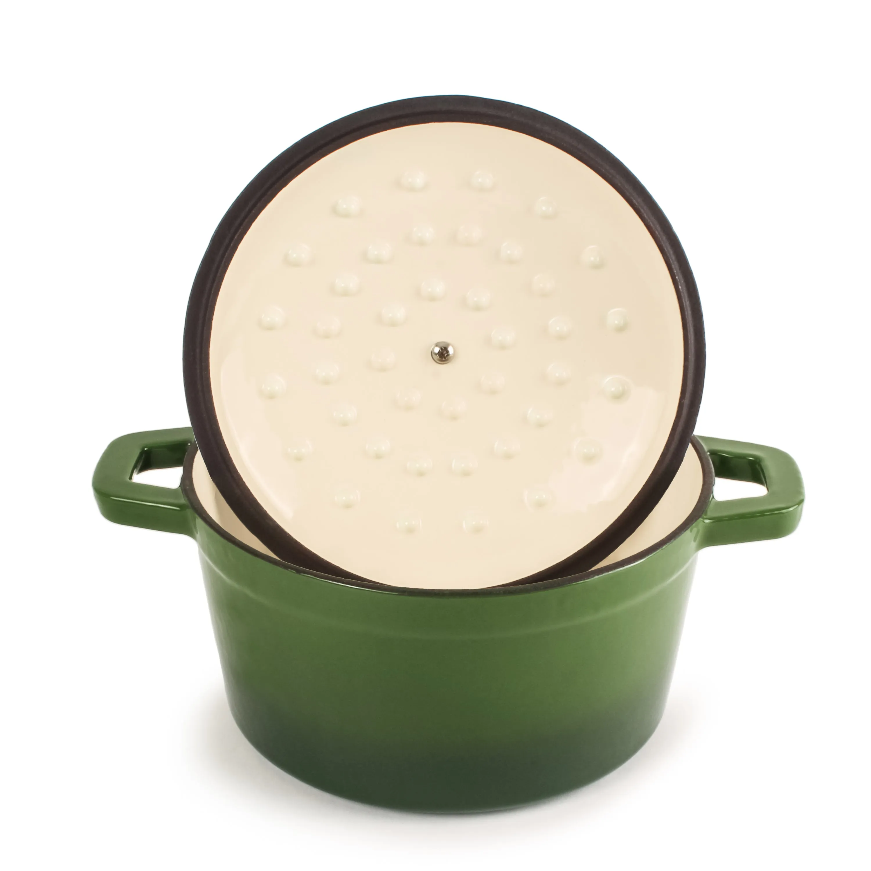 BergHOFF Neo 4pc Cast Iron Cookware Set, Fry Pan, Grill Pan & Round Dutch Oven, Green