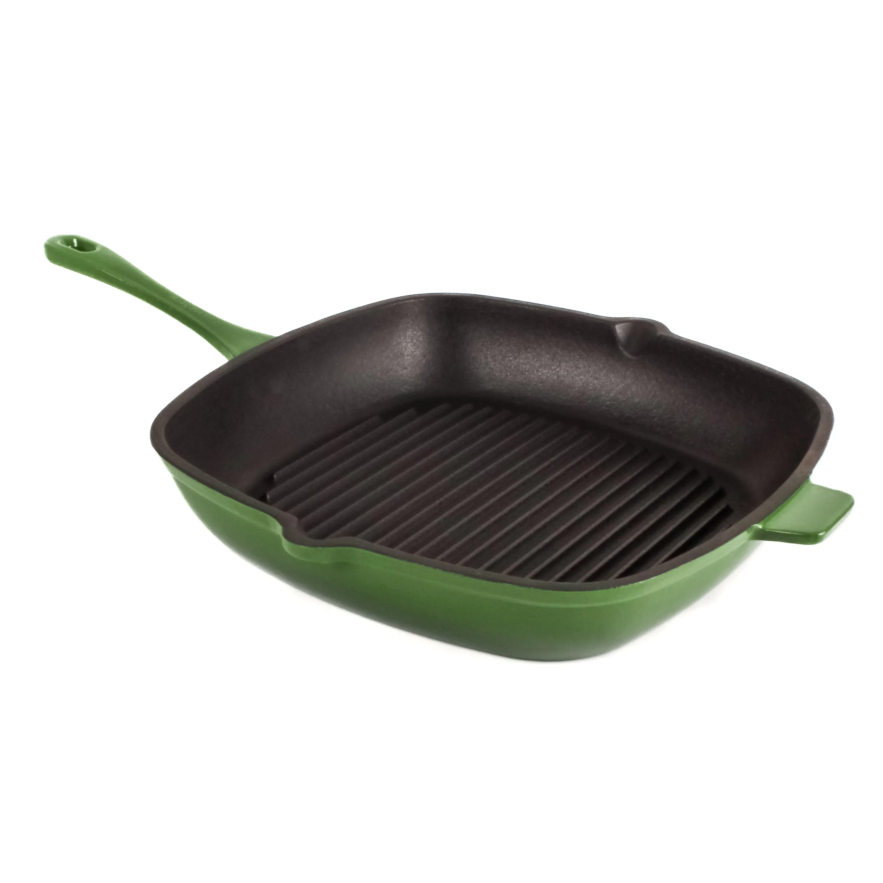 BergHOFF Neo 4pc Cast Iron Cookware Set, Fry Pan, Grill Pan & Round Dutch Oven, Green