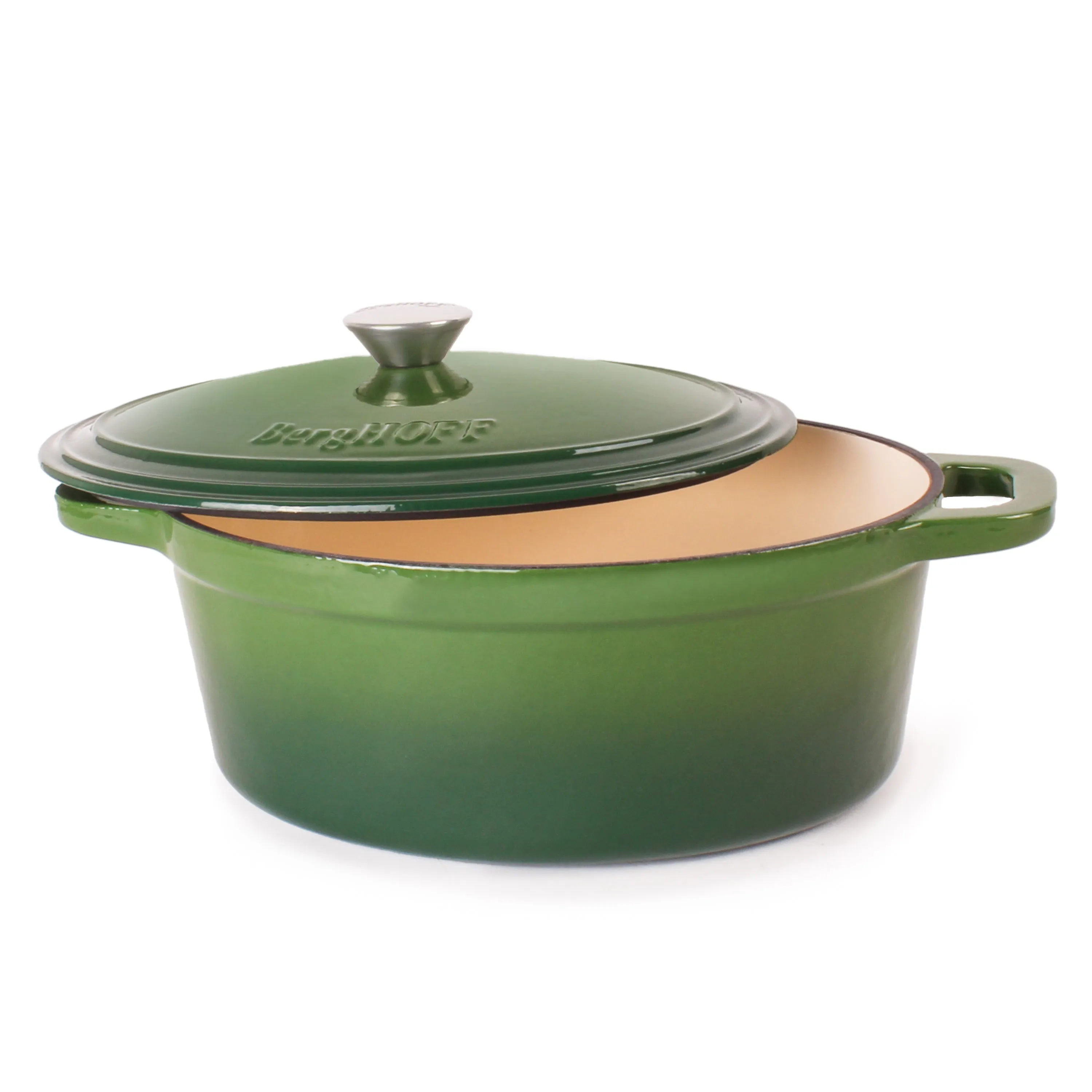 BergHOFF Neo 4pc Cast Iron Cookware Set, Grill Pan, Fry Pan & Oval Dutch Oven, Green