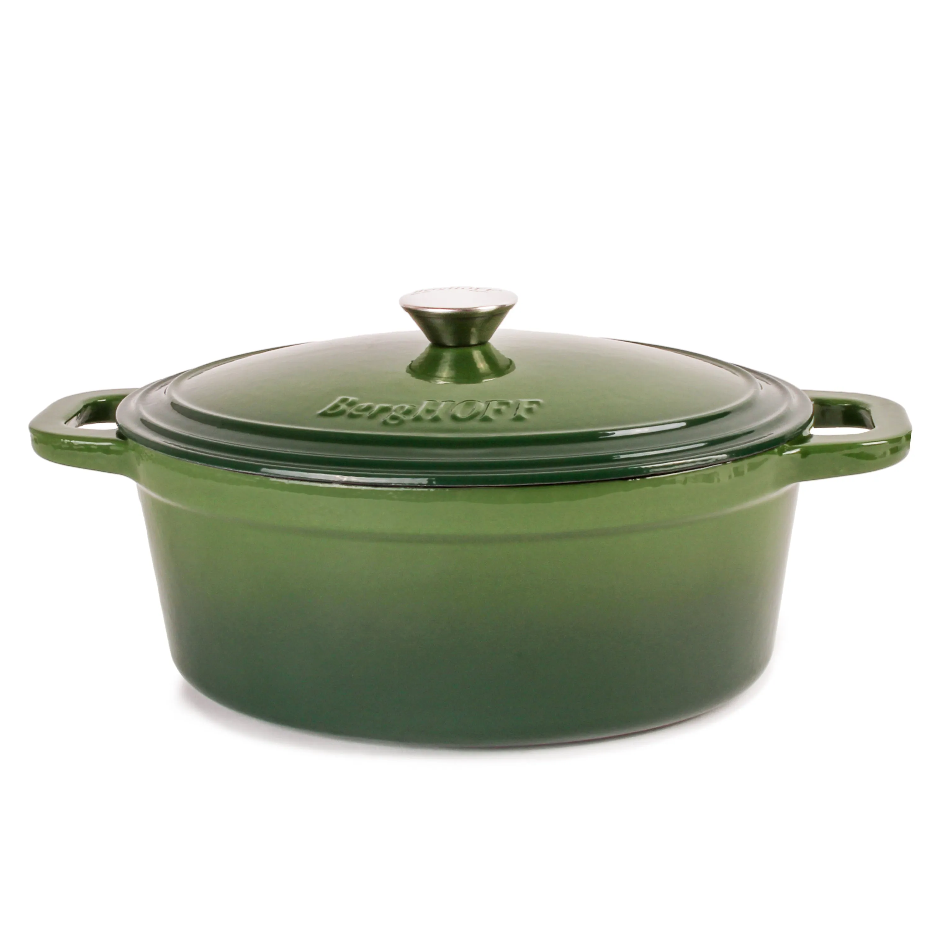 BergHOFF Neo 4pc Cast Iron Cookware Set, Grill Pan, Fry Pan & Oval Dutch Oven, Green