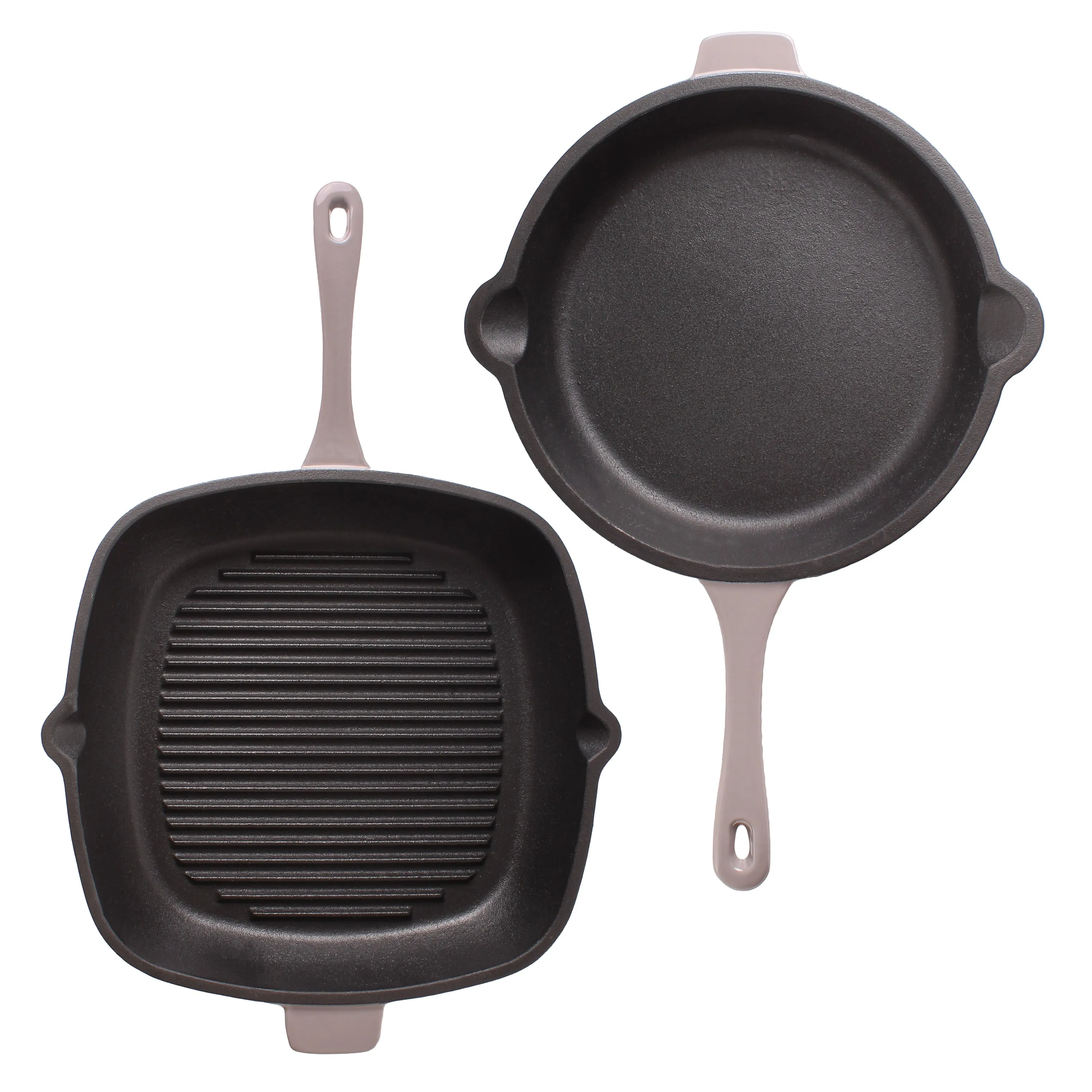 BergHOFF Neo 4pc Cast Iron Cookware Set, Grill Pan, Fry Pan & Oval Dutch Oven, Oyster